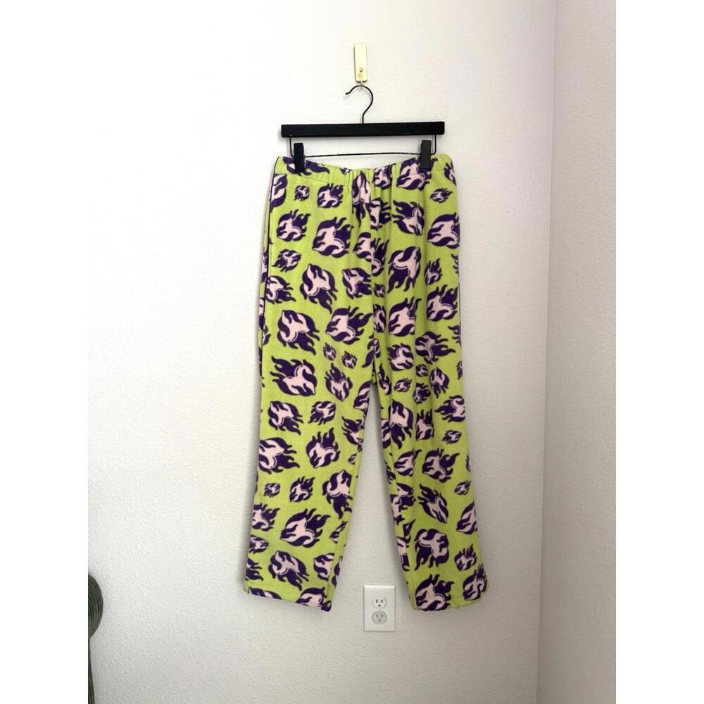 Sundae School Sz L Korean Streetwear Burning Love Fleece Sweatpants Green